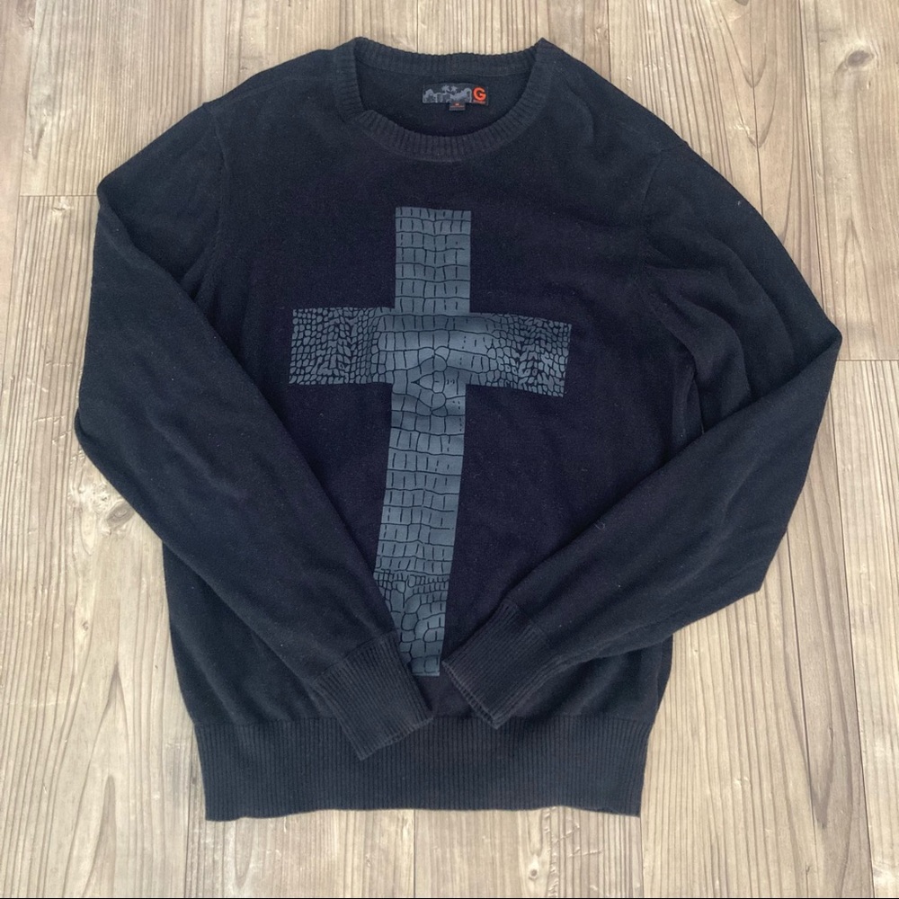 G by Guess Zeke Cross Black Sweater